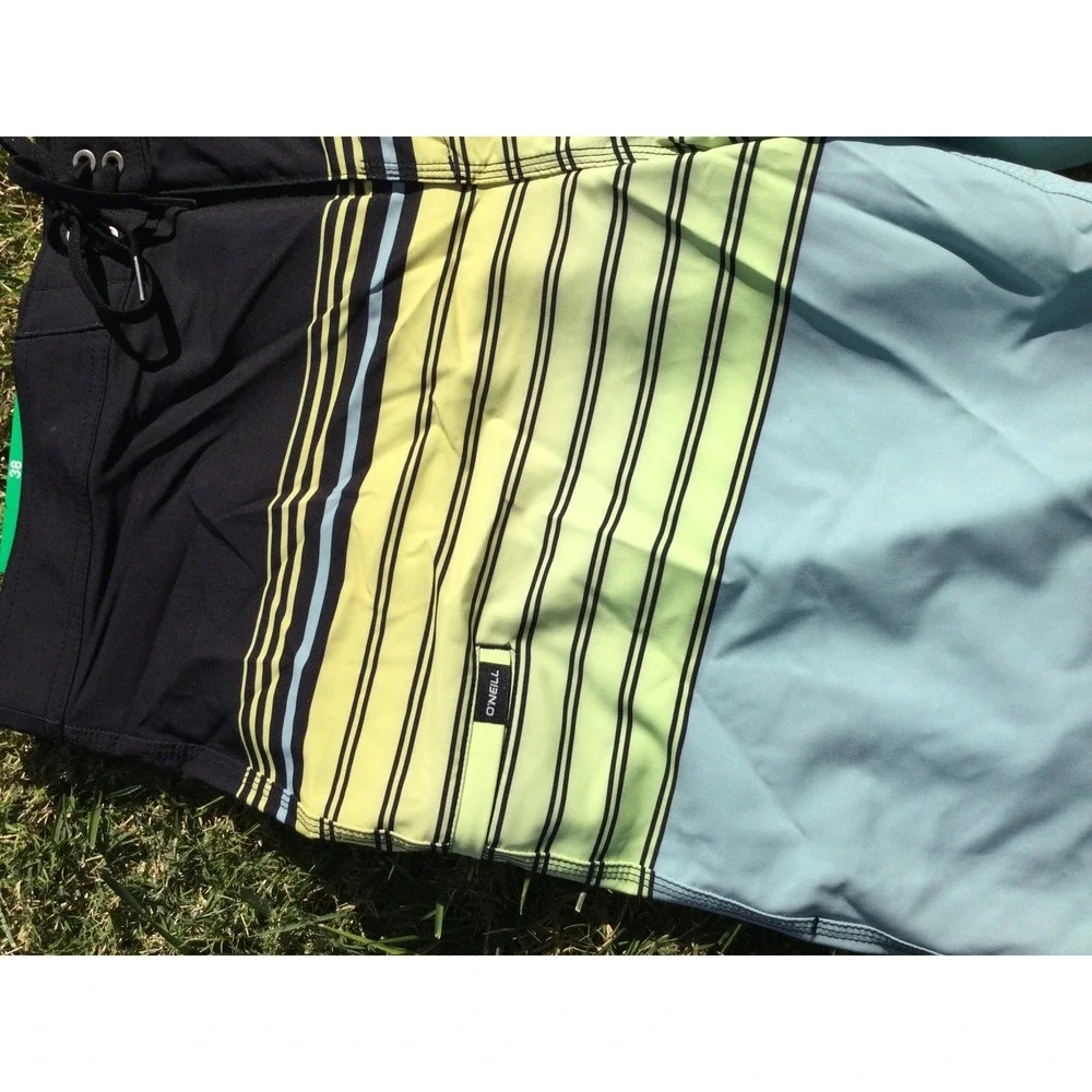 O'Neill Boardshorts Men's‎ Swim Trunks Stripe Print Black Green Blue size 30